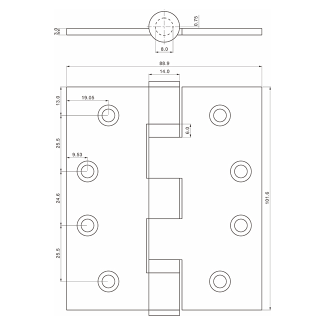 Euro Standard CE 4 '× 3.5 ' × 3mm SS Door المفصلة لأبواب النار